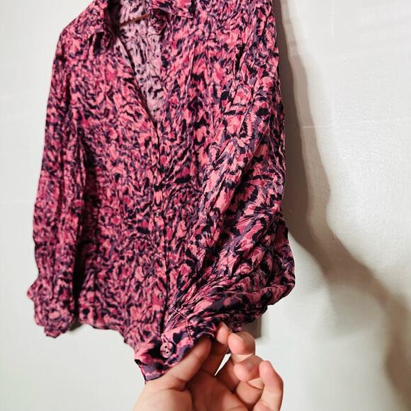 Gilner Farrar Black Hot Pink Button Front Collared Buttons Shirt Size Small - Picture 4 of 9